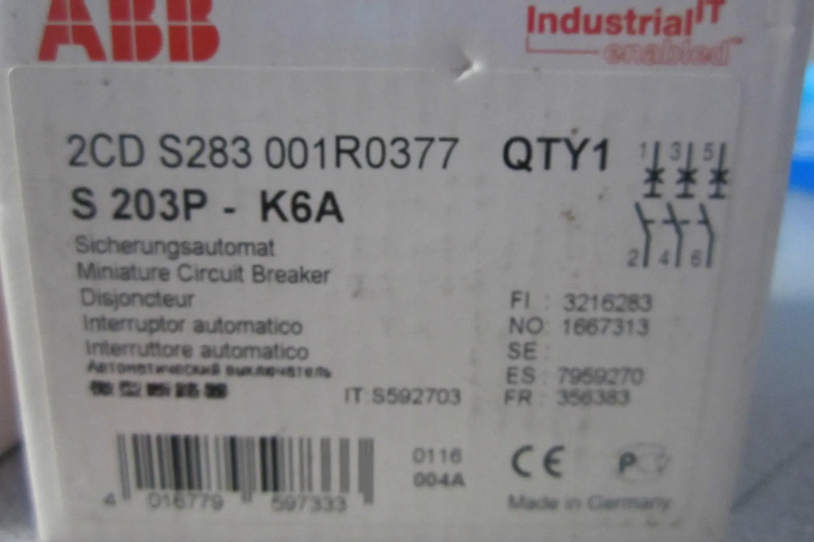 NEW ABB S203P-K6A CIRCUIT BREAKER S2039K6A