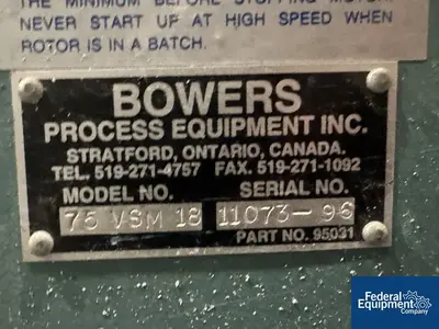 USED Bowers 75 HP Bowers Disperser, S/S, Model 75VSM18