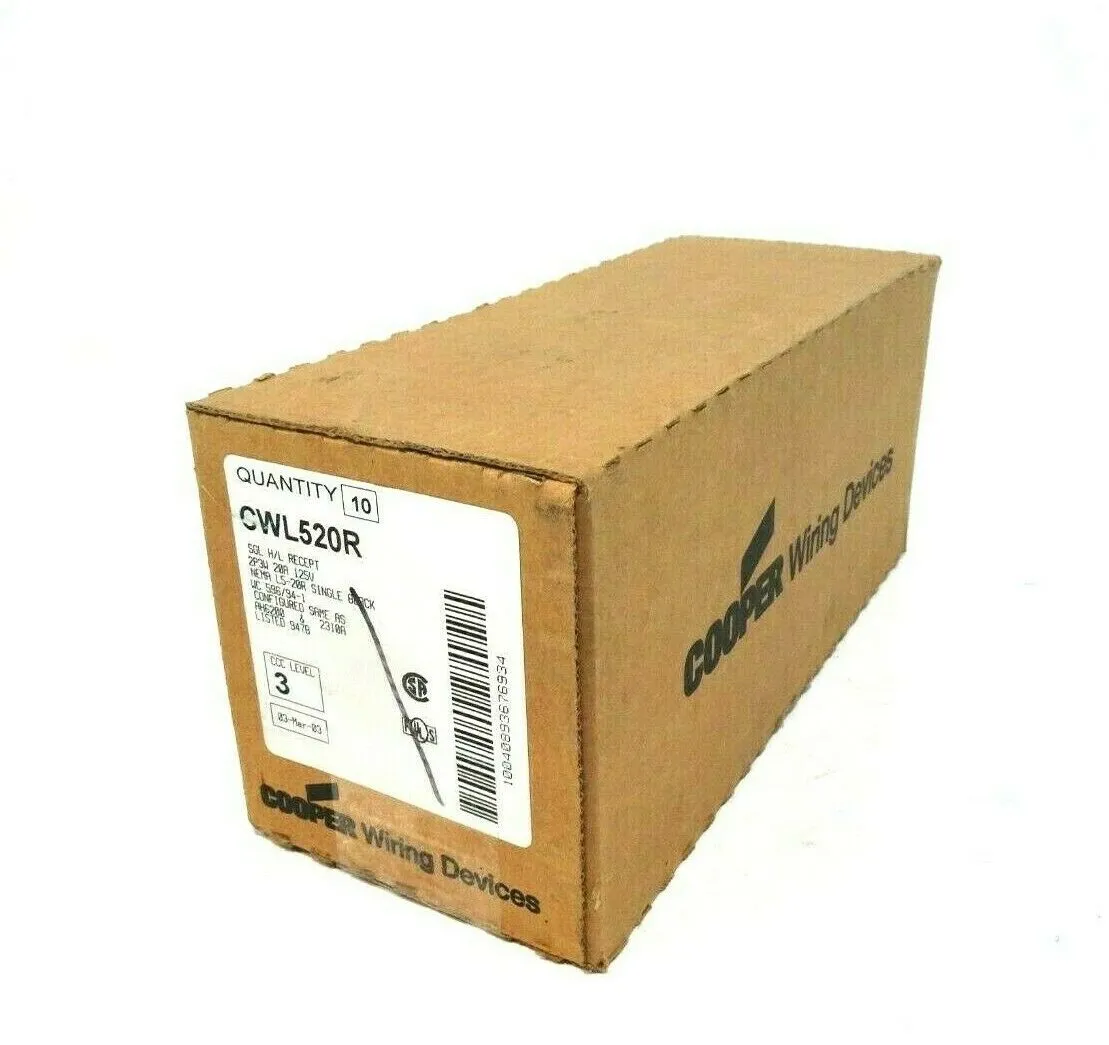 NEW SEALED BOX OF 10 COOPER CWL520R RECEPTACLES