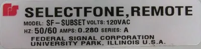 NEW FEDERAL SIGNAL SF-SUBSET REMOTE SELECTFONE 120VAC SFSUBSET
