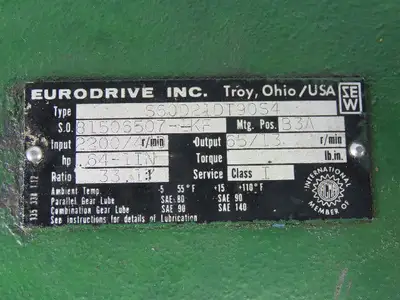 SEW-EURODRIVE Gearmotor W/Variable Speed Drive 37.17:1 Ratio 65-13RPM