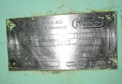 (2) Westfalia OSC 4-02-066 lube oil purifiers, SS.