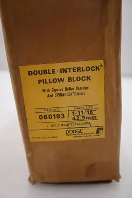 DODGE 060193 DOUBLE INTERLOCK PILLOW BLOCK BEARING 1-11/16" BORE #1984-A