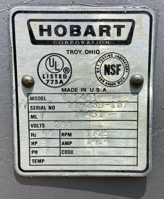 152-0310 Hobart V1401 140 Quart Commercial Mixer