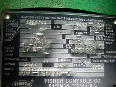 Fisher 12" 150 Class, WCB Steel Butterfly Control Valve