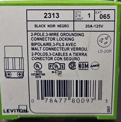 Leviton 2313 Connector 2 Pole 3 Wire 20A 125V L5-20R (LOT OF 2) loc4A12