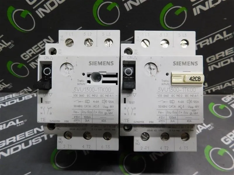 Lot of 2 Siemens 3VU1300-1TK00 Circuit Breakers Used