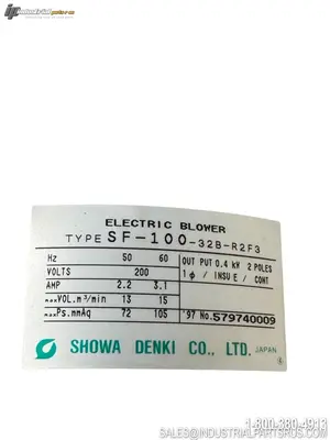 Used SHOWA DENKI SF-100-32B-R2F3 Centrifugal Blowers Kentucky US | Industrial Parts R Us Inc. #1496289