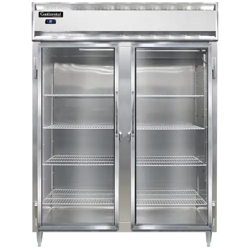 Continental D2RESNSSGD 57" Two Section Reach In Refrigerator, (2) Left/right Hinge Glass Doors, Top Compressor, 115v