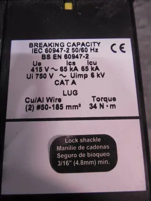 Square D LX36100 Electronic Trip Circuit Breaker 100A 600VAC no Rating Plug Used