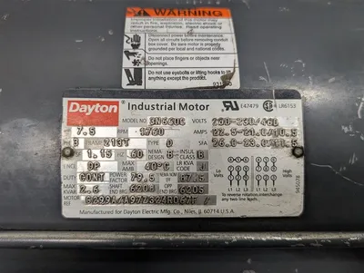 Dayton 3N660C Industrial Motor 200-230/460V 7.5HP 1760 RPM 213T Frame Used