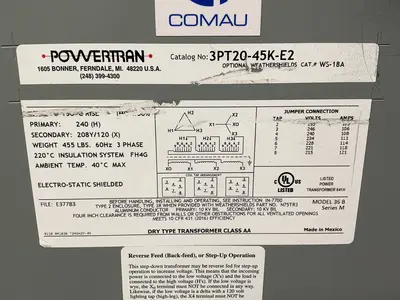 Used POWERTRAN 3PT2045KE2 Transformers Ohio US | HGR 24 #1358715