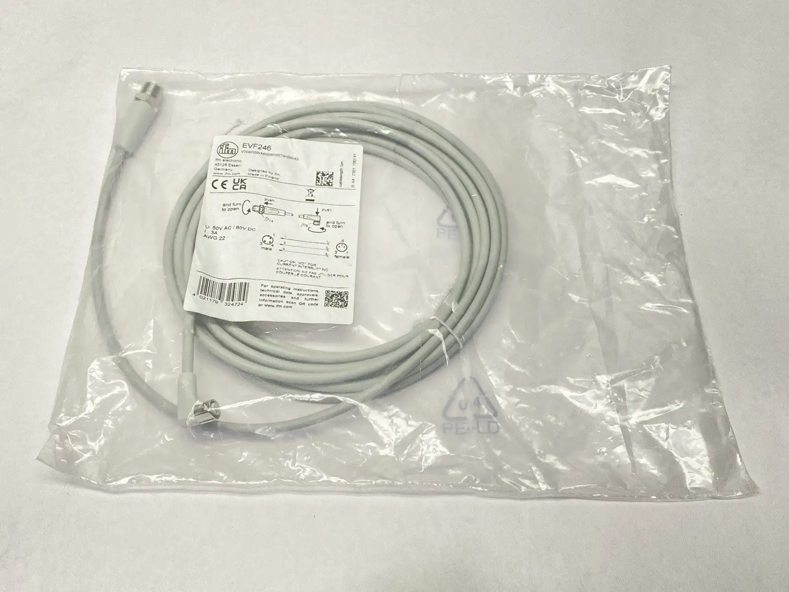 NEW IFM CONNECTION CABLE M12/M83-PIN 5M EVF246