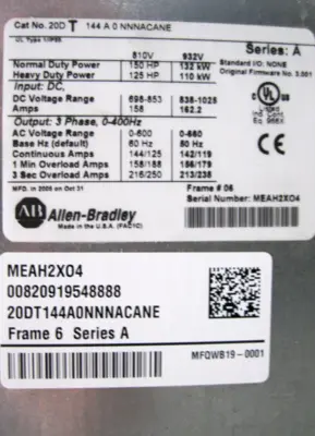 USED Allen-Bradley 20D-T144A0NNNACANE
