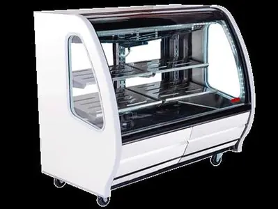 CURVED GLASS DELI – PASTRY  MERCHANDISER 74.3” WIDE - black, white or stainless
