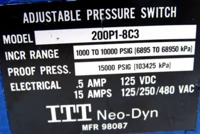 NEW ITT 200P1-8C3 PRESSURE SWITCH 200P18C3