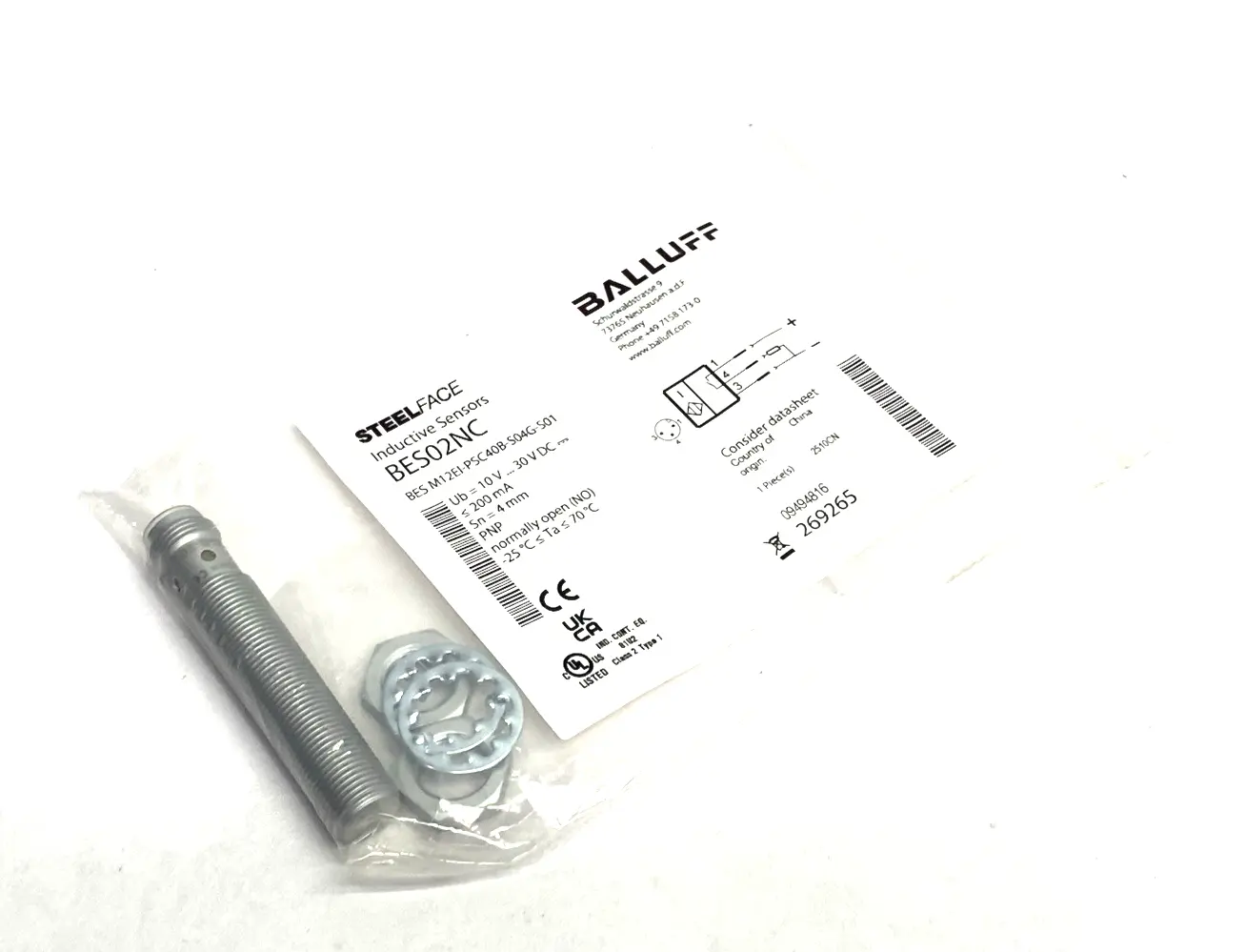 New | in-Stock Balluff Inductive Sensor High-Pressure Resist. BES M12EI-PSC40B-S04G-S01 Proximity Sensors Michigan US | Maverick Industrial Sales #1506040