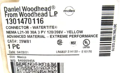 NEW MOLEX WOODHEAD 1301470116 WATERTITE CONNECTOR 29W81