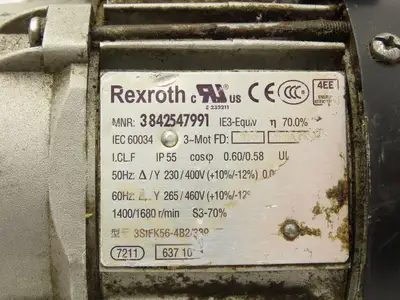 Rexroth 3842547991 Gearmotor Speed Reducer  112rpm 15:1 Ratio 230/460V 3Ph