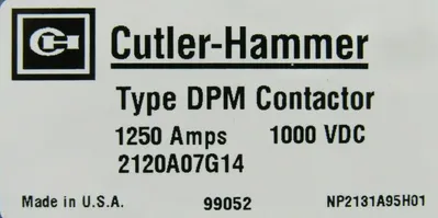 NEW CUTLER HAMMER 2120A07G14 DPM CONTACTOR 1250A 1000VDC 110VDC COIL