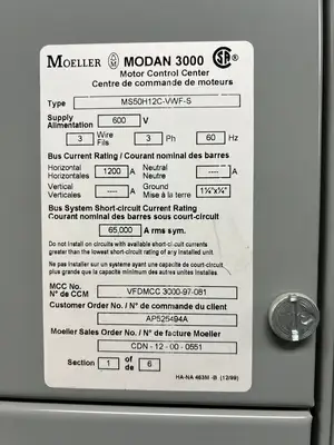 Modan 3000 VFD MCC, 600V, 3-Ph, 1200A, 6 Sections
