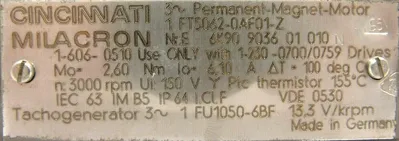 NEW SIEMENS 1FT5062-0AF01-Z SERVO MOTOR 1FT50620AF01Z CINCINNATI MILACRON