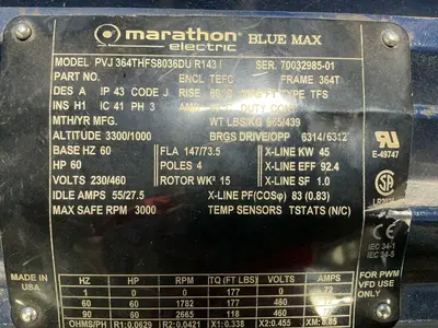 Used MARATHON ELECTRIC PVJ364THFS8036DUR1431 Motors (misc) Ohio US | HGR 24 #1404439