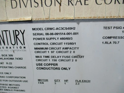 USED CENTURY CRWC-AC3CS40H2