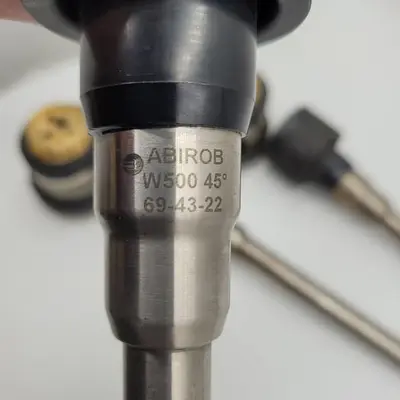 USED ABICOR BINZEL ABICOR BINZEL - ABIROB ROBOTIC WELDING ARM W500 45 DEGREE 69-43-22 & MOUNTING BASE WATER COOLED