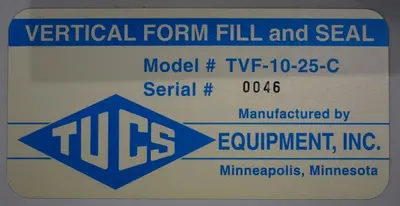 Used TUCS EQUIPMENT TVF-10-25-C Vertical Form Fill Sealing Machines (VFFS) Illinois US | Machinery & Equipment #1176231