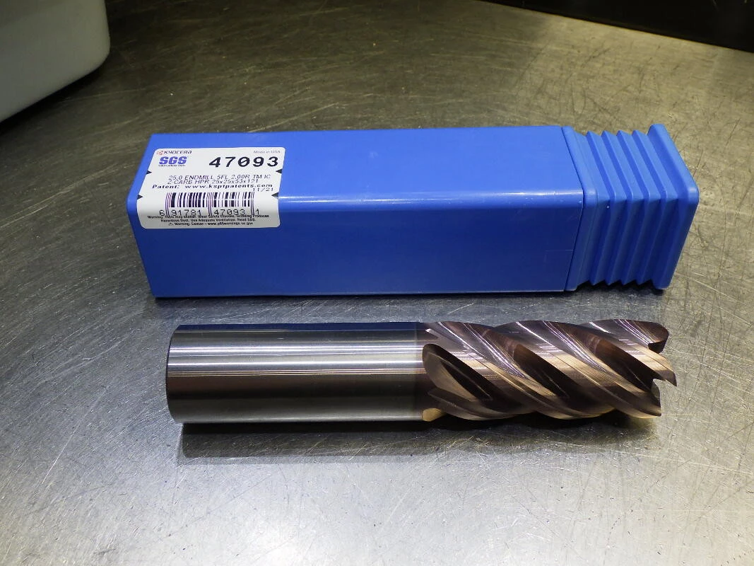 Kyocera / SGS 25mm 5 Flute Carbide Cr Endmill 25mm Shank 2mm R 47093 (LOC2903C)