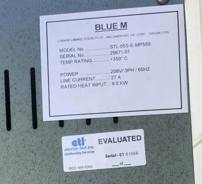 BLUE M OVEN STL-05S-E-MP550