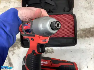Lot of (1) Milwaukee M12 3/8” Right Angle Drill, (1) Milwaukee M12 1/4” Hex Impact Driver, and (1...