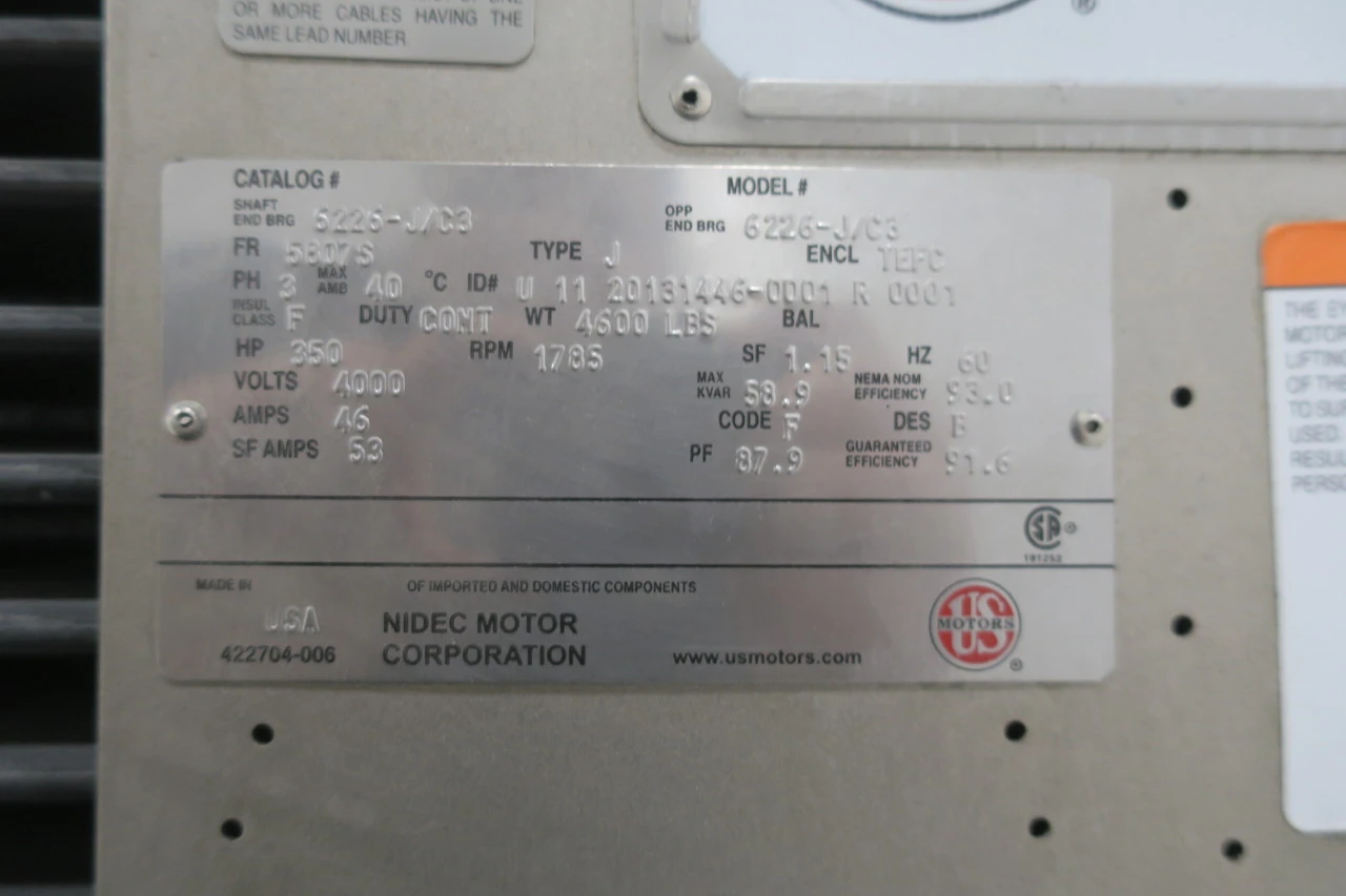 350 hp US Motors 4000V 1785 rpm Unused Condition