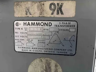 HAMMOND TRANSFORMER 9KVA (570/600/630V- 208Y/120V)