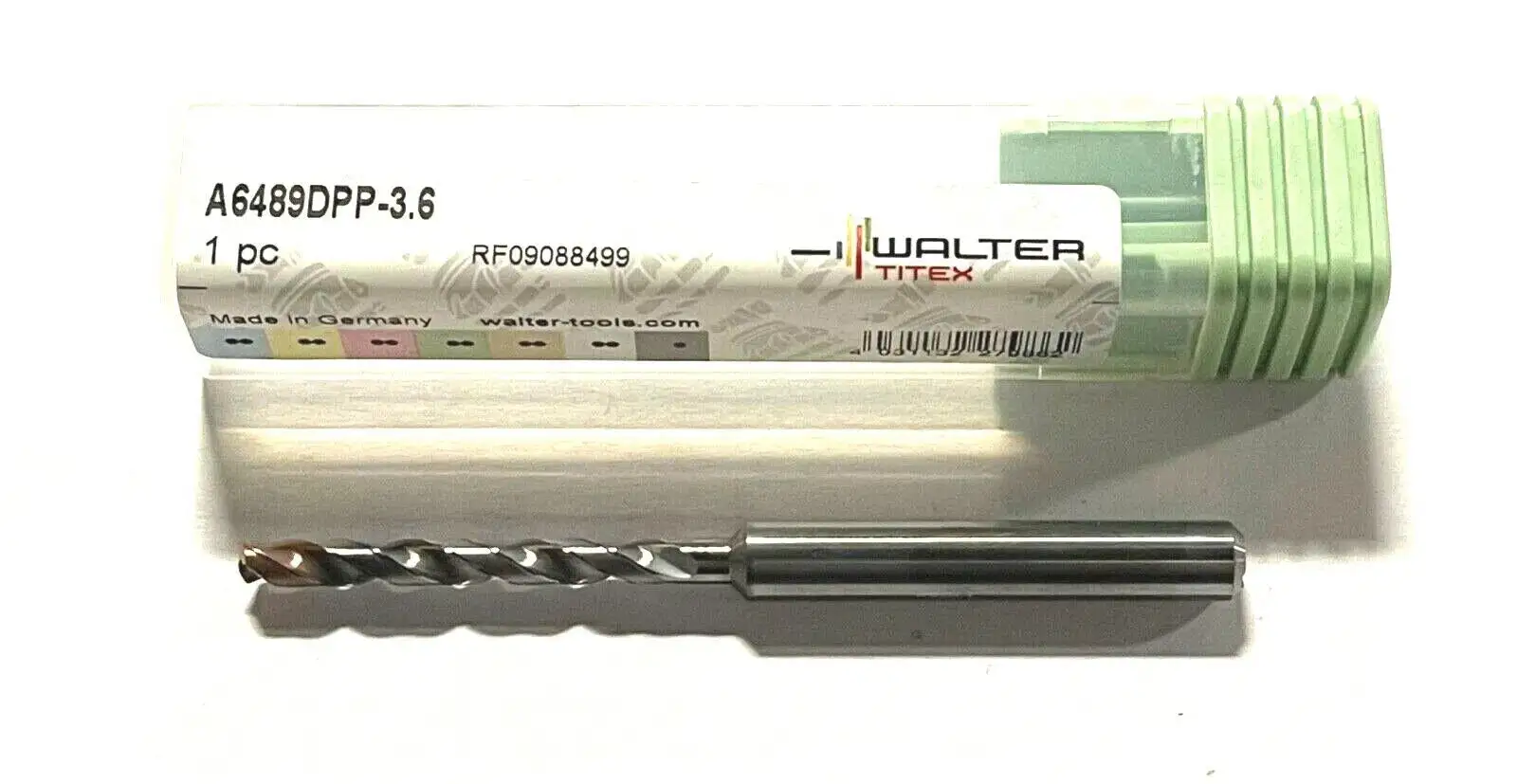 Walter-Titex 3.6mm Solid Carbide Drill 8xD Coolant Thru DPP Coating 140° Point