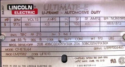 NEW LINCOLN ELECTRIC LM21382 MOTOR CF4E3U64 3HP CF4P3U64