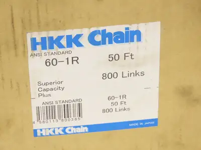 HKK 60-1R Roller Chain #60 Riveted Standard Duty .75 Pitch 50' Reel
