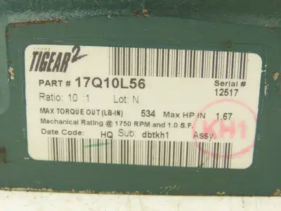 Dodge Tigear-2 17Q10L56 Worm Gearbox 10:1 Reducer 175rpm 1.6Hp 56C LH Output