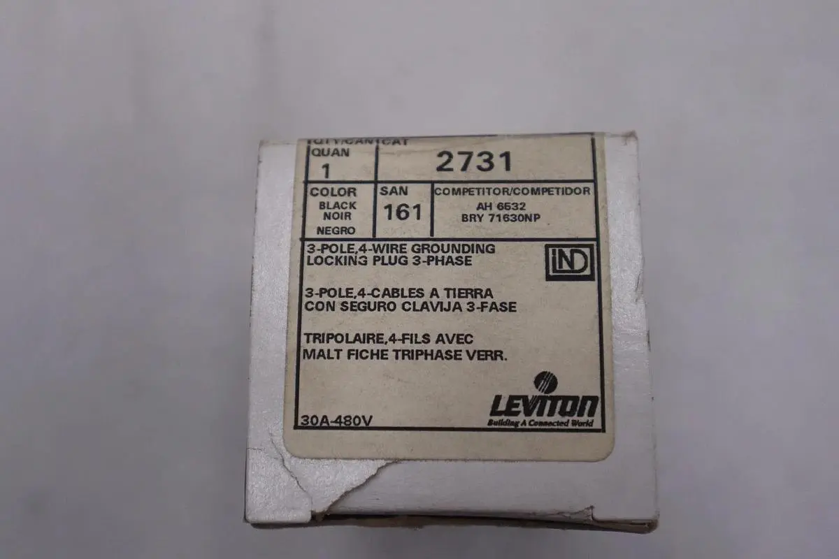 New OPEN BOX Leviton 2731 Locking Grounding Plug 20A 480V 3P 4W STOCK K-3371