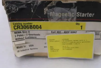 GE CR306B004 Magnetic Motor Starter, Thermal, 480V AC 6VDK8 NEW WITH BOX #3704CC