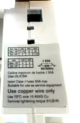 NEW COOPER BUSSMANN RDF30J-3 DISCONNECT SWITCH RDF30J