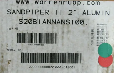 NEW WARREN RUPP S20B1ANNANS100. SANDPIPER II DIAPHRAGM PUMP 2"