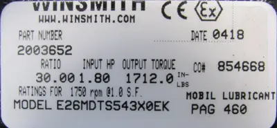 NEW WINSMITH E26MDTS543X0EK GEAR REDUCER 30:1
