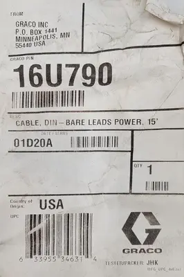 New | in-Stock GRACO GRACO INDUSTRIAL 16U790 | POWER OR VENT VALVE CABLE, DIN CONNECTOR, 15 FEET LONG **NEW IN BAG** Cable & Wire | ND Industrial Surplus #1216777