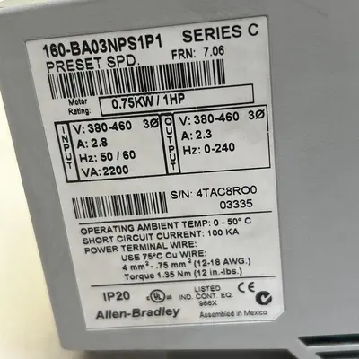 Used ALLEN-BRADLEY 160-BA03NPS1P1 Variable Speed Drives Ohio US | Surplus Asset Holdings #1240412