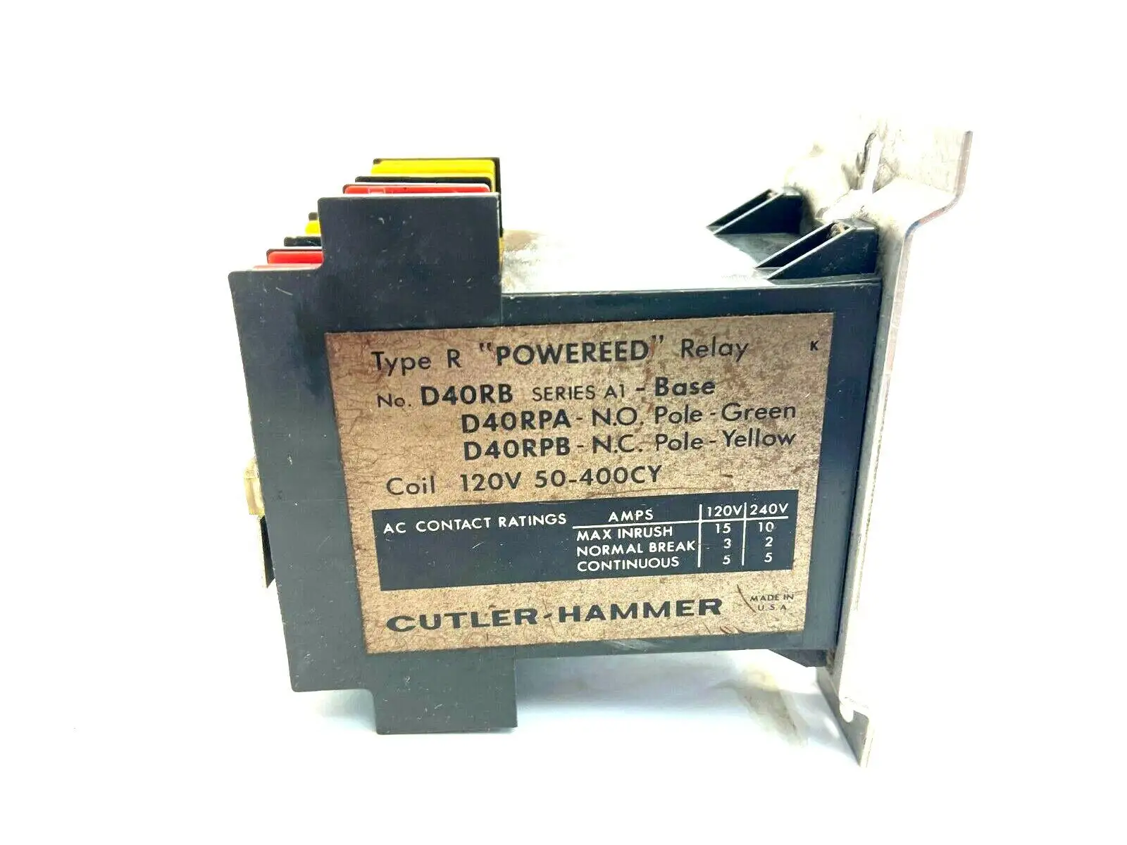 D40RB,D40RPB,D40RPA | Cutler-Hammer D40RB Powereed Relay 2 x D40RPB N.C. Yellow 2 x D40RPA N.O. Green - Used