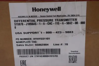 HONEYWELL STD870-J1HS6AS-1-A-CHC-11S-A-50A2-00-0000 / STD870 TRANSMITTER #G395