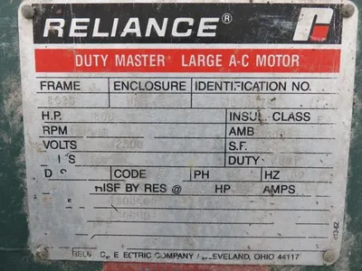 800 hp Reliance Electric AC Induction Motor