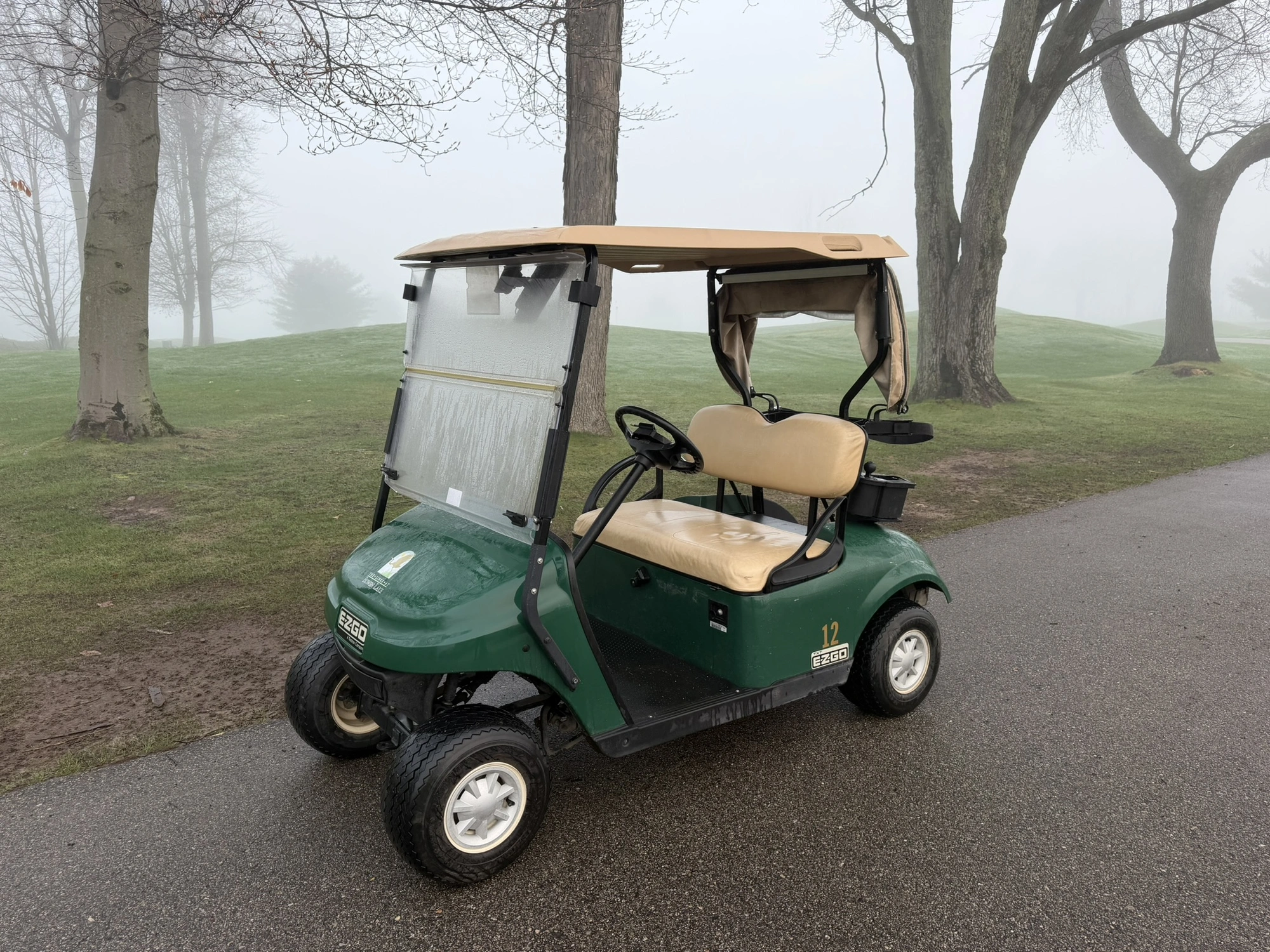 (1) 2015 E-Z-Go golf cart with a Kawasaki gas engine, includes canopy, ball cover, club cover, fold-...
